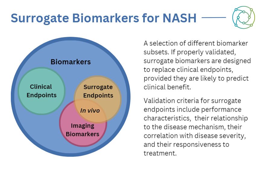 Surrogate biomarkers are treatment efficacy which are less invasive than direct biopsies. Key areas of interest include biomarkers in NASH.